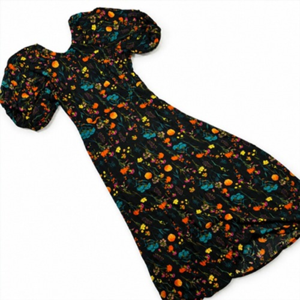 A New Day Dress Womens S Black Floral Puff Sleeve Maxi Sundress Boho Summer